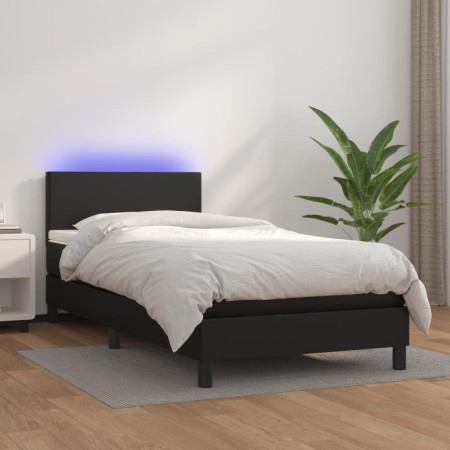 Cama box spring colchón y LED cuero sintético negro 100x200 cm de vidaXL, Camas y somieres - Ref: Foro24-3134087, Precio: 346...