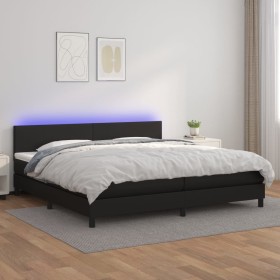 Box spring bed with mattress and LED black synthetic leather 200x200 cm by vidaXL, Beds and slatted bases - Ref: Foro24-31341...