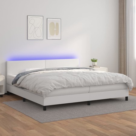 Cama box spring colchón y LED cuero sintético blanco 200x200 cm de vidaXL, Camas y somieres - Ref: Foro24-3134124, Precio: 64...