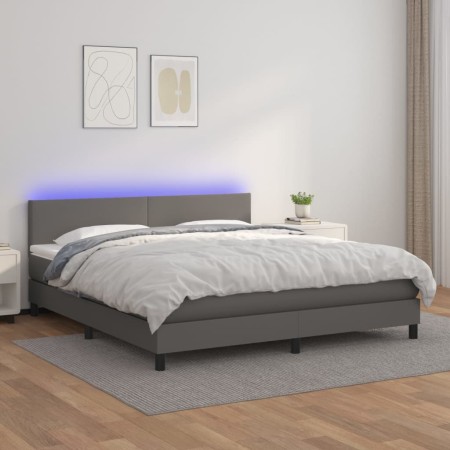 Boxspringbett mit Matratze und LED-grauem Kunstleder 180x200 cm von vidaXL, Betten und Lattenroste - Ref: Foro24-3134121, Pre...