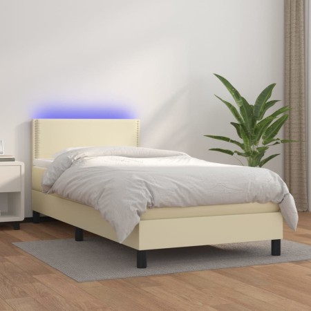 Box spring bed and LED mattress cream synthetic leather 80x200 cm by vidaXL, Beds and slatted bases - Ref: Foro24-3134131, Pr...