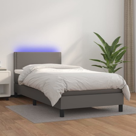 Cama box spring colchón y LED cuero sintético gris 100x200 cm de vidaXL, Camas y somieres - Ref: Foro24-3134151, Precio: 328,...