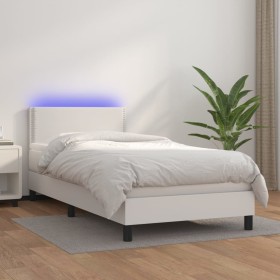 Box spring bed and LED mattress white synthetic leather 90x190 cm by vidaXL, Beds and slatted bases - Ref: Foro24-3134136, Pr...