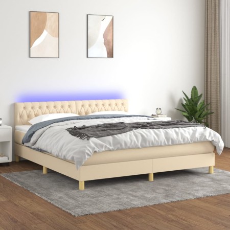 Cama box spring con colchón y LED tela crema 160x200 cm de vidaXL, Camas y somieres - Ref: Foro24-3133970, Precio: 525,14 €, ...