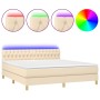 Cama box spring con colchón y LED tela crema 160x200 cm de vidaXL, Camas y somieres - Ref: Foro24-3133970, Precio: 525,14 €, ...