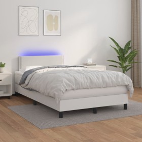 Cama box spring colchón y LED cuero sintético blanco 120x200 cm de vidaXL, Camas y somieres - Ref: Foro24-3134154, Precio: 42...