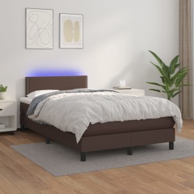 Box spring bed with mattress and LED brown synthetic leather 120x200 cm by vidaXL, Beds and slatted bases - Ref: Foro24-31341...