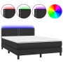 Box spring bed with mattress and LED black synthetic leather 140x200 cm by vidaXL, Beds and slatted bases - Ref: Foro24-31341...