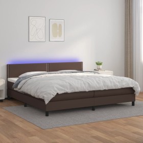 Box spring bed with mattress and LED brown synthetic leather 200x200 cm by vidaXL, Beds and slatted bases - Ref: Foro24-31341...