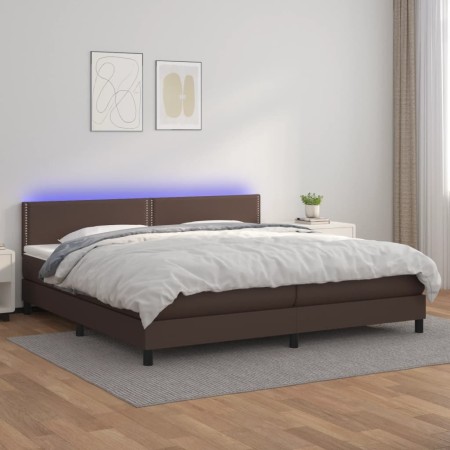 Cama box spring colchón y LED cuero sintético marrón 200x200 cm de vidaXL, Camas y somieres - Ref: Foro24-3134186, Precio: 60...