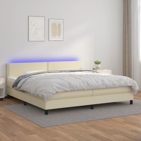 Cama box spring colchón y LED cuero sintético crema 200x200 cm de vidaXL, Camas y somieres - Ref: Foro24-3134185, Precio: 634...