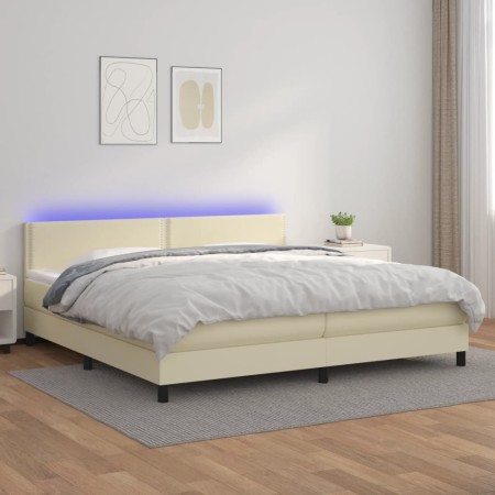 Box spring bed with mattress and LED cream synthetic leather 200x200 cm by vidaXL, Beds and slatted bases - Ref: Foro24-31341...