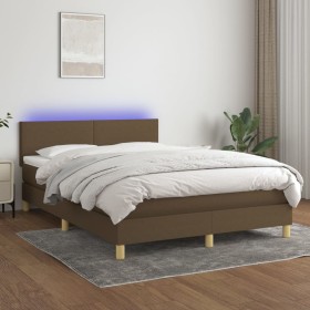 Box spring bed mattress LED lights dark brown fabric 140x190 cm by vidaXL, Beds and slatted bases - Ref: Foro24-3133552, Pric...