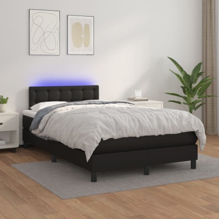 Box spring bed with mattress and LED black synthetic leather 120x200 cm by vidaXL, Beds and slatted bases - Ref: Foro24-31342...