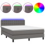 Cama box spring colchón y LED cuero sintético gris 140x190 cm de vidaXL, Camas y somieres - Ref: Foro24-3134223, Precio: 463,...