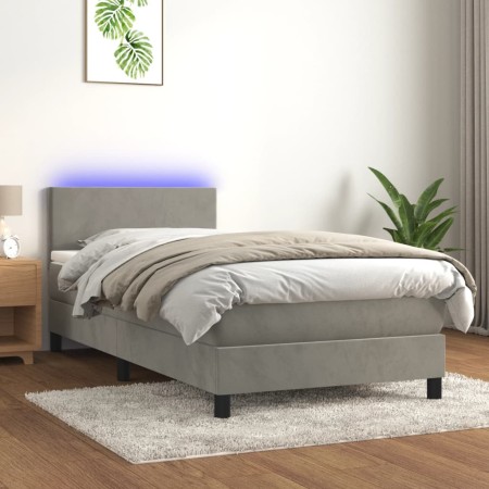 Cama box spring colchón y LED terciopelo gris claro 90x190 cm de vidaXL, Camas y somieres - Ref: Foro24-3134255, Precio: 307,...