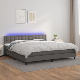 Box spring bed with mattress and LED gray synthetic leather 200x200 cm by vidaXL, Beds and slatted bases - Ref: Foro24-313424...