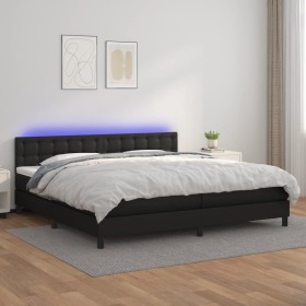 Box spring bed with mattress and LED black synthetic leather 200x200 cm by vidaXL, Beds and slatted bases - Ref: Foro24-31342...