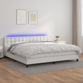 Box spring bed with mattress and LED white synthetic leather 200x200 cm by vidaXL, Beds and slatted bases - Ref: Foro24-31342...