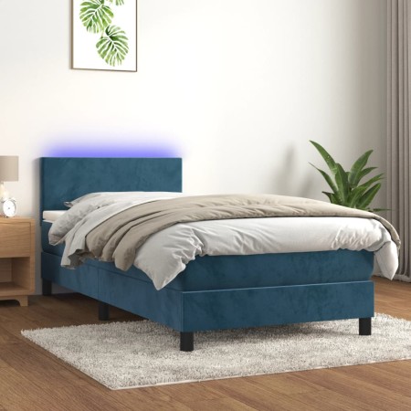 Boxspringbett mit Matratze und LED dunkelblauem Samt 90x200 cm von vidaXL, Betten und Lattenroste - Ref: Foro24-3134265, Prei...