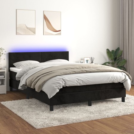 Cama box spring colchón y LED terciopelo negro 140x190 cm de vidaXL, Camas y somieres - Ref: Foro24-3134281, Precio: 423,09 €...