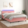 Box spring bed with mattress and LED pink velvet 140x190 cm by vidaXL, Beds and slatted bases - Ref: Foro24-3134284, Price: 4...