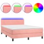 Box spring bed with mattress and LED pink velvet 140x190 cm by vidaXL, Beds and slatted bases - Ref: Foro24-3134284, Price: 4...