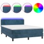 Box spring bed with mattress and LED dark blue velvet 140x200 cm by vidaXL, Beds and slatted bases - Ref: Foro24-3134289, Pri...