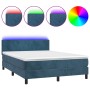 Box spring bed with mattress and LED dark blue velvet 140x190 cm by vidaXL, Beds and slatted bases - Ref: Foro24-3134283, Pri...