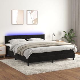 Cama box spring colchón y LED terciopelo negro 160x200 cm de vidaXL, Camas y somieres - Ref: Foro24-3134293, Precio: 470,56 €...