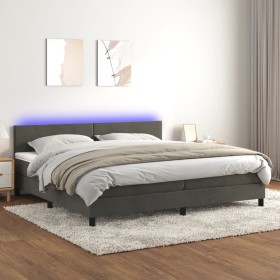 Box spring bed with mattress and LED dark gray velvet 200x200 cm by vidaXL, Beds and slatted bases - Ref: Foro24-3134304, Pri...