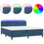 Box spring bed with mattress and LED dark blue velvet 160x200 cm by vidaXL, Beds and slatted bases - Ref: Foro24-3134295, Pri...