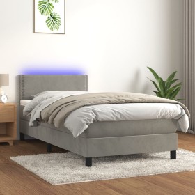 Boxspringbett mit Matratze und hellgrauem LED-Samt 90x190 cm von vidaXL, Betten und Lattenroste - Ref: Foro24-3134315, Preis:...