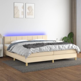 Box spring bed with mattress and LED cream fabric 200x200 cm by vidaXL, Beds and slatted bases - Ref: Foro24-3133746, Price: ...