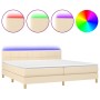 Cama box spring con colchón y LED tela crema 200x200 cm de vidaXL, Camas y somieres - Ref: Foro24-3133746, Precio: 610,51 €, ...