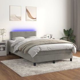 Box spring bed with mattress and LED light gray velvet 120x200 cm by vidaXL, Beds and slatted bases - Ref: Foro24-3134333, Pr...