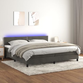 Cama box spring colchón y LED terciopelo gris oscuro 200x200 cm de vidaXL, Camas y somieres - Ref: Foro24-3134364, Precio: 57...