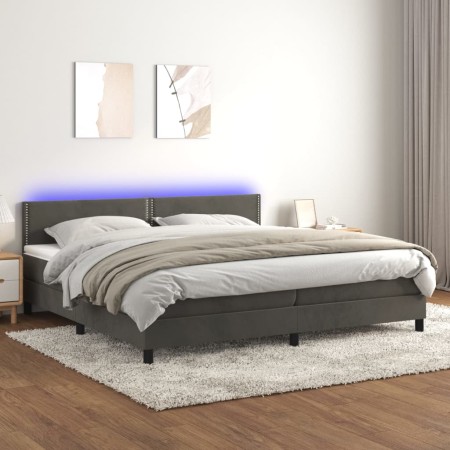 Box spring bed with mattress and LED dark gray velvet 200x200 cm by vidaXL, Beds and slatted bases - Ref: Foro24-3134364, Pri...