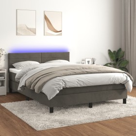 Box spring bed with mattress and LED dark gray velvet 140x190 cm by vidaXL, Beds and slatted bases - Ref: Foro24-3134460, Pri...