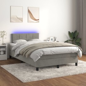 Box spring bed with mattress and LED light gray velvet 120x200 cm by vidaXL, Beds and slatted bases - Ref: Foro24-3134393, Pr...