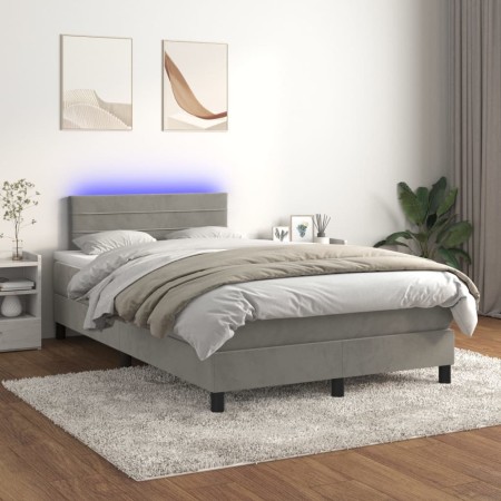 Box spring bed with mattress and LED light gray velvet 120x200 cm by vidaXL, Beds and slatted bases - Ref: Foro24-3134453, Pr...