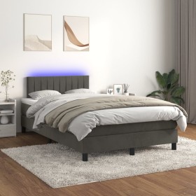 Box spring bed with mattress and LED dark gray velvet 120x200 cm by vidaXL, Beds and slatted bases - Ref: Foro24-3134514, Pri...