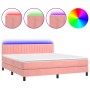 Box spring bed with mattress and LED pink velvet 160x200 cm by vidaXL, Beds and slatted bases - Ref: Foro24-3134536, Price: 5...