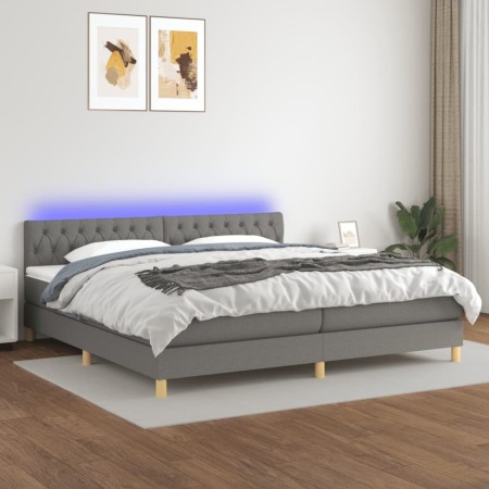 Cama box spring con colchón y LED tela gris oscuro 200x200 cm de vidaXL, Camas y somieres - Ref: Foro24-3133982, Precio: 615,...