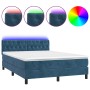 Box spring bed with mattress and LED dark blue velvet 140x190 cm by vidaXL, Beds and slatted bases - Ref: Foro24-3134583, Pri...