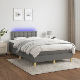 Box spring bed with mattress and LED dark gray fabric 120x200 cm by vidaXL, Beds and slatted bases - Ref: Foro24-3134022, Pri...