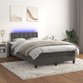 Box spring bed with mattress and LED dark gray velvet 120x200 cm by vidaXL, Beds and slatted bases - Ref: Foro24-3134634, Pri...