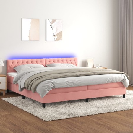 Box spring bed with mattress and LED pink velvet 200x200 cm by vidaXL, Beds and slatted bases - Ref: Foro24-3134608, Price: 5...