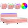 Box spring bed with mattress and LED pink velvet 200x200 cm by vidaXL, Beds and slatted bases - Ref: Foro24-3134608, Price: 5...