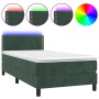 Box spring bed with mattress and LED dark green velvet 100x200cm by vidaXL, Beds and slatted bases - Ref: Foro24-3134330, Pri...